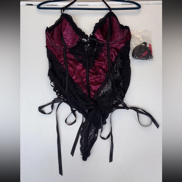 NEW iCollection Sz Large Brocade lace croquette Satin Halter sexy lingerie - Picture 2 of 13